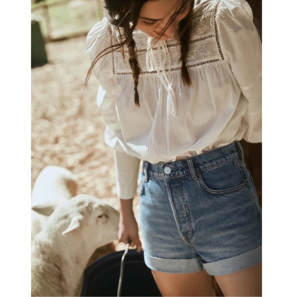 REFORMATION Charlie Cuffed High Rise Jean Shorts Size 29 - Picture 1 of 16
